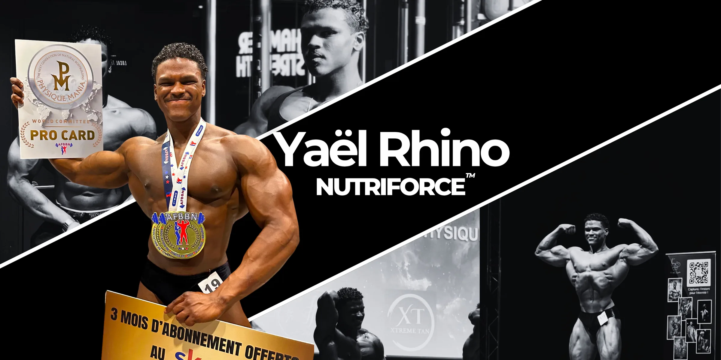 Yaël Rhino, culturiste naturel, deux victoires en Classic Physique et carte PRO AFBBN 2026, athlète Nutriforce