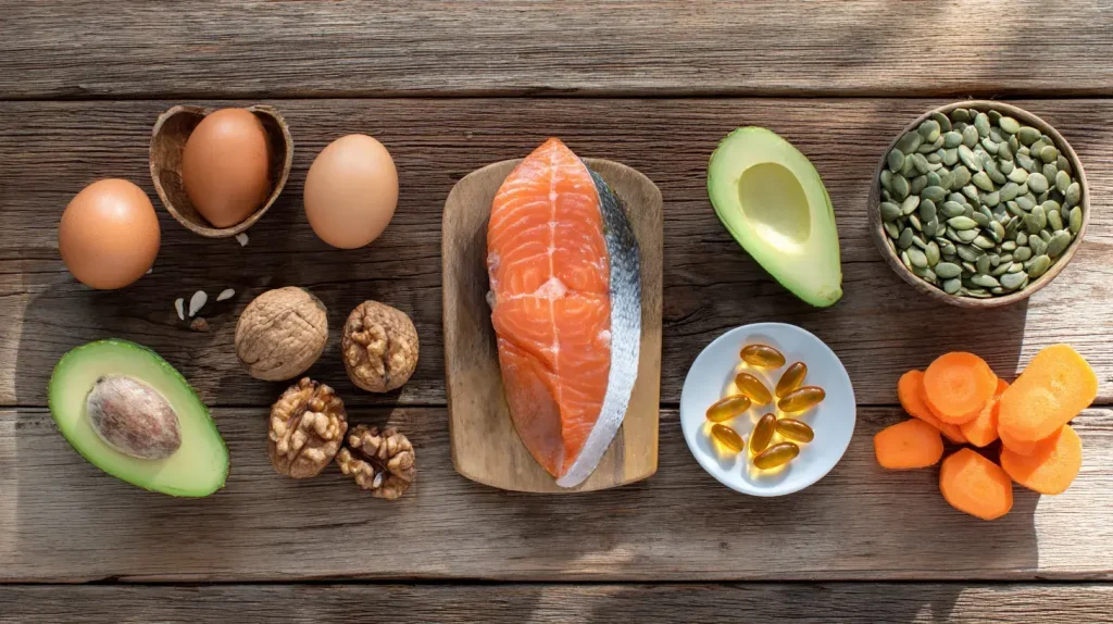 Aliments riches en vitamine D, oméga 3 et zinc pour éviter une carence qui assèche la peau