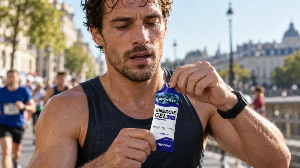 Coureur ouvre un gel Nutriforce-5