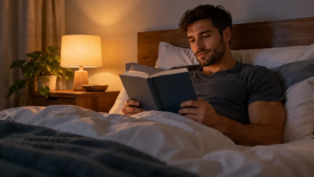 un homme lit avant de dormir