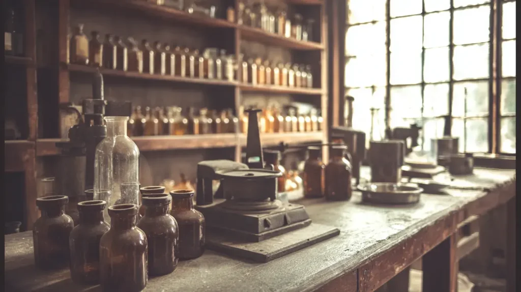 Laboratoire pharmaceutique des années 1960, époque de création du Primobolan