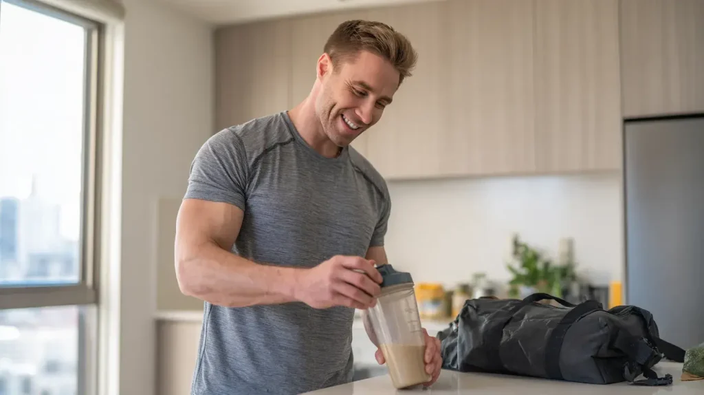 homme qui se fait un shaker