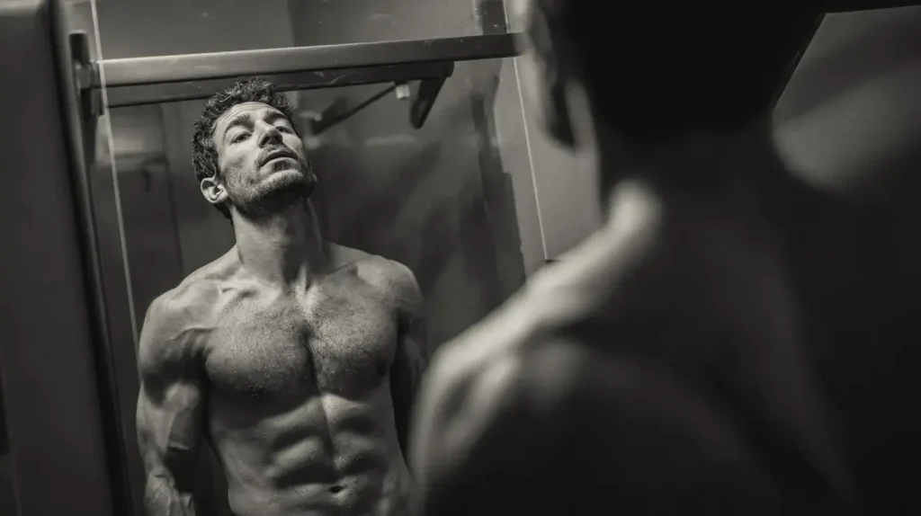 Homme au physique sec et musclé, effet recherché du trenbolone