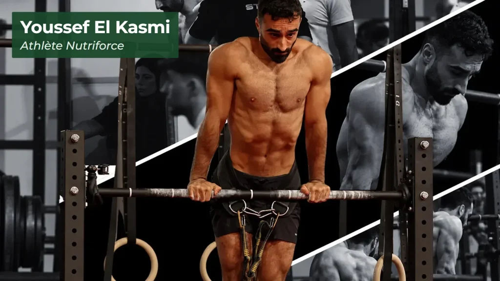 Youssef El Kasmi, streetlifteur et athlète Nutriforce, aux dips lestés à l'entraînement